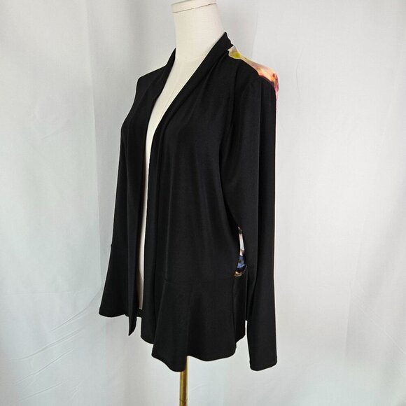 Joseph Ribkoff Large Jacket Black Multicolor Floral Open Front Maximalist - Picture 4 of 8